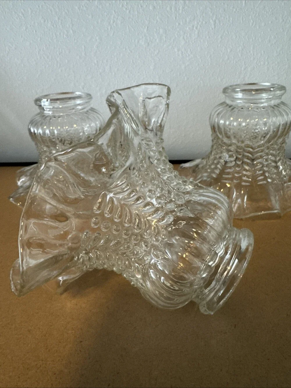 Vintage Ruffled Lamp Shades Pressed Glass Replacement 1900s Mcm Art Deco Estate